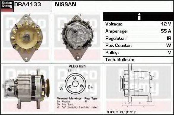 DELCO REMY DRA4133 Генератор для NISSAN CABSTAR E (Ниссан Cабстар э) DELCO REMY DRA4133 Генератор для NISSAN CABSTAR E (Ниссан Cабстар э)