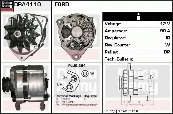 DELCO REMY DRA4140 Генератор для FORD TRANSIT (Форд Трансит) DELCO REMY DRA4140 Генератор для FORD TRANSIT (Форд Трансит)