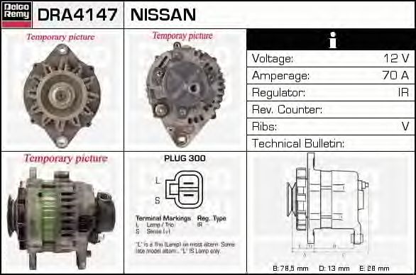 DELCO REMY DRA4147 Генератор для NISSAN PRIMERA (Ниссан Примера) DELCO REMY DRA4147 Генератор для NISSAN PRIMERA (Ниссан Примера)