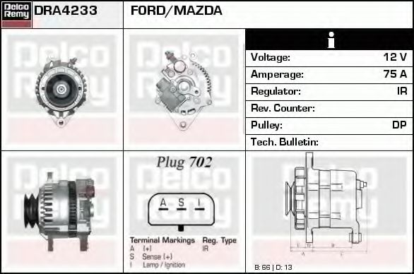 DELCO REMY DRA4233 Генератор для MAZDA B-SERIE (Мазда Б-сэриэ) DELCO REMY DRA4233 Генератор для MAZDA B-SERIE (Мазда Б-сэриэ)