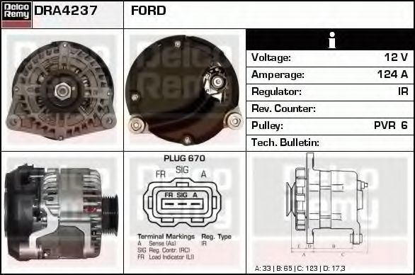 DELCO REMY DRA4237 Генератор для FORD NEO CONNECT (Форд Нэо cоннэcт) DELCO REMY DRA4237 Генератор для FORD NEO CONNECT (Форд Нэо cоннэcт)