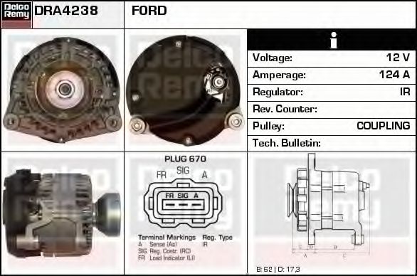 DELCO REMY DRA4238 Генератор для FORD NEO CONNECT (Форд Нэо cоннэcт) DELCO REMY DRA4238 Генератор для FORD NEO CONNECT (Форд Нэо cоннэcт)
