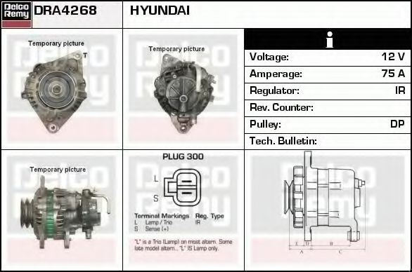 DELCO REMY DRA4268 Генератор для HYUNDAI H 200 (Хендай Х 200) DELCO REMY DRA4268 Генератор для HYUNDAI H 200 (Хендай Х 200)