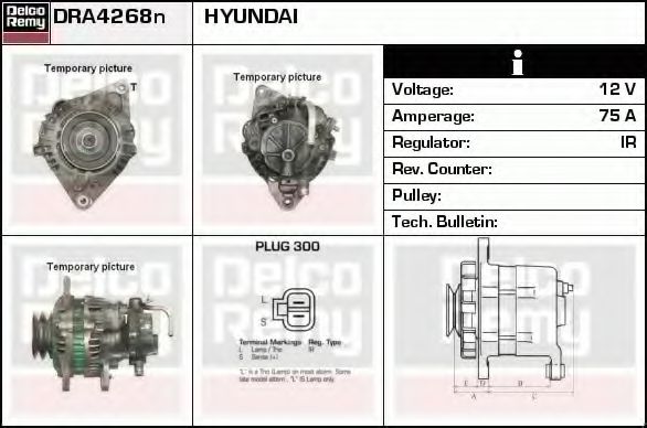 DELCO REMY DRA4268N Генератор для HYUNDAI H 200 (Хендай Х 200) DELCO REMY DRA4268N Генератор для HYUNDAI H 200 (Хендай Х 200)