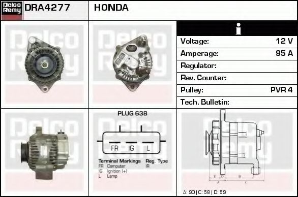 DELCO REMY DRA4277 Генератор для HONDA CR-V I (Хонда Срв 1) DELCO REMY DRA4277 Генератор для HONDA CR-V I (Хонда Срв 1)