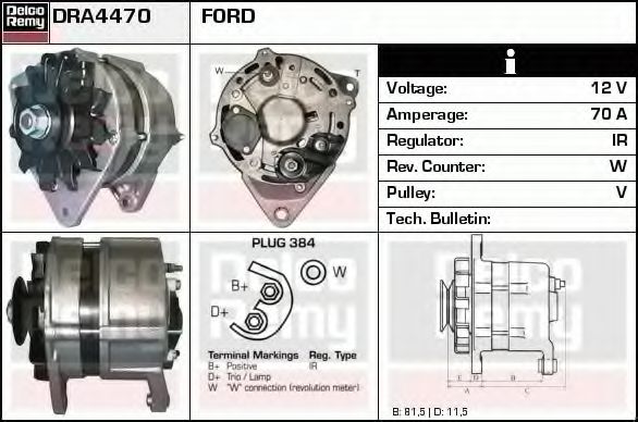 DELCO REMY DRA4470 Генератор для FORD ORION II (Форд Орион 2) DELCO REMY DRA4470 Генератор для FORD ORION II (Форд Орион 2)