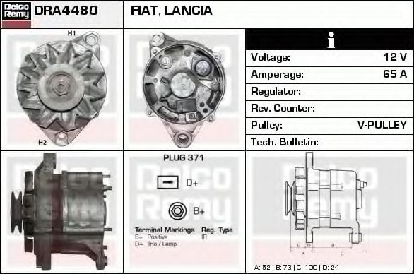 DELCO REMY DRA4480 Генератор для LANCIA (Лансиа/лянча) DELCO REMY DRA4480 Генератор для LANCIA (Лансиа/лянча)