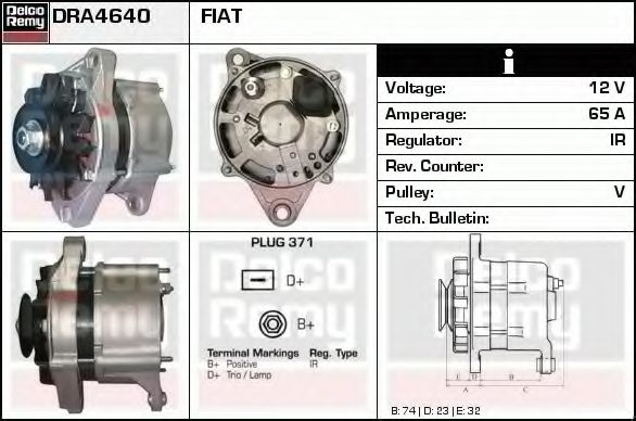 DELCO REMY DRA4640 Генератор для LANCIA (Лансиа/лянча) DELCO REMY DRA4640 Генератор для LANCIA (Лансиа/лянча)
