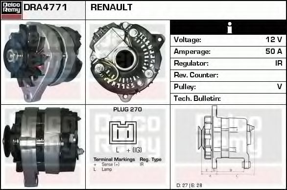 DELCO REMY DRA4771 Генератор для RENAULT LE CAR (Рено Лэ cар) DELCO REMY DRA4771 Генератор для RENAULT LE CAR (Рено Лэ cар)
