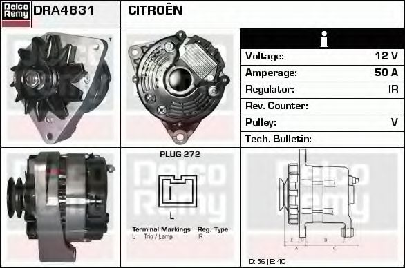 DELCO REMY DRA4831 Генератор для PEUGEOT 205 II (Пежо 205 2) DELCO REMY DRA4831 Генератор для PEUGEOT 205 II (Пежо 205 2)