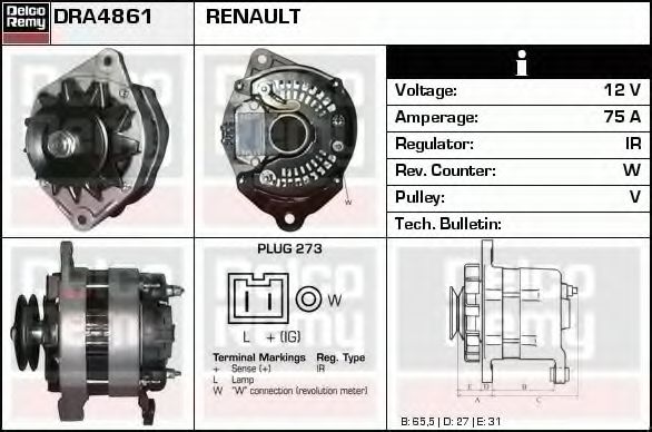 DELCO REMY DRA4861 Генератор для RENAULT MASTER I (Рено Мастэр и) DELCO REMY DRA4861 Генератор для RENAULT MASTER I (Рено Мастэр и)