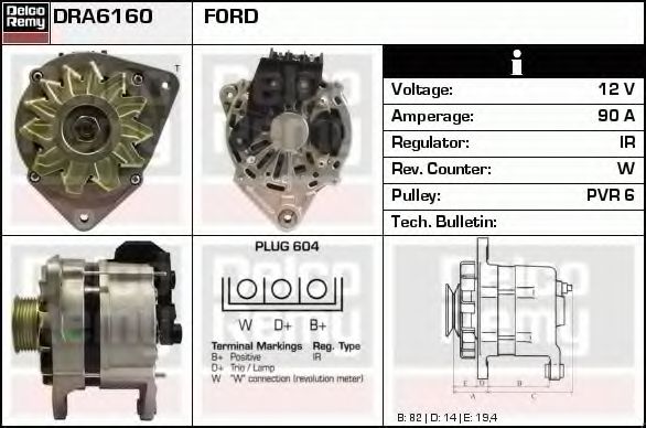 DELCO REMY DRA6160 Генератор для FORD GRANADA I (Форд Гранада и) DELCO REMY DRA6160 Генератор для FORD GRANADA I (Форд Гранада и)