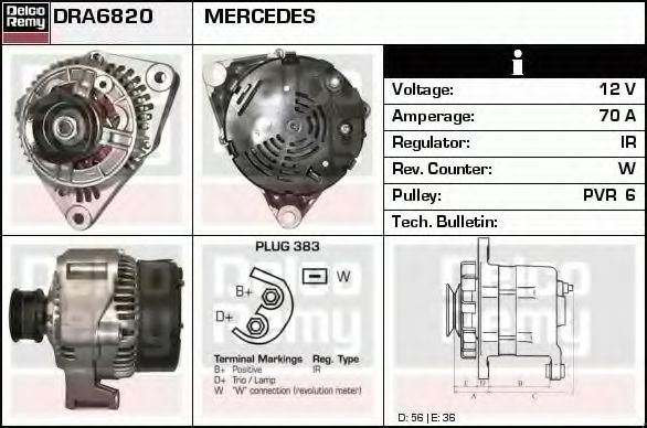 DELCO REMY DRA6820 Генератор для MERCEDES-BENZ C-CLASS (Мэрcэдэс-бэнз С класс) DELCO REMY DRA6820 Генератор для MERCEDES-BENZ C-CLASS (Мэрcэдэс-бэнз С класс)