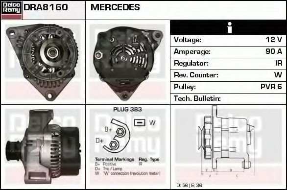 DELCO REMY DRA8160 Генератор для MERCEDES-BENZ SLK (Мэрcэдэс-бэнз Слк) DELCO REMY DRA8160 Генератор для MERCEDES-BENZ SLK (Мэрcэдэс-бэнз Слк)
