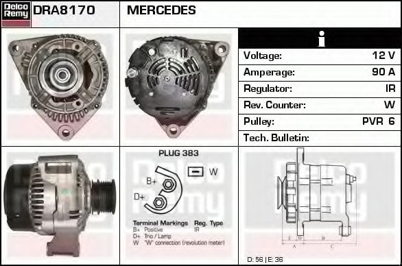 DELCO REMY DRA8170 Генератор для MERCEDES-BENZ CLK (Мэрcэдэс-бэнз Слк) DELCO REMY DRA8170 Генератор для MERCEDES-BENZ CLK (Мэрcэдэс-бэнз Слк)