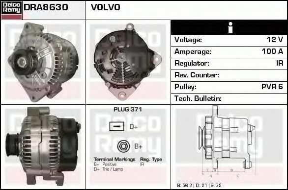 DELCO REMY DRA8630 Генератор для VOLVO S90 (Вольво С90) DELCO REMY DRA8630 Генератор для VOLVO S90 (Вольво С90)