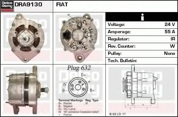 DELCO REMY DRA9130 Генератор для IVECO (Ивеко) DELCO REMY DRA9130 Генератор для IVECO (Ивеко)