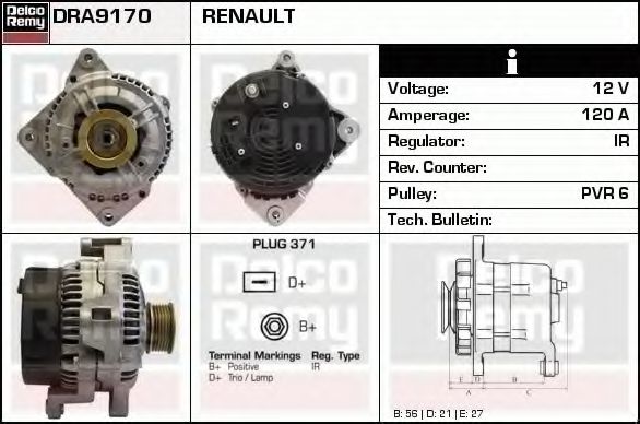 DELCO REMY DRA9170 Генератор для VOLVO S90 (Вольво С90) DELCO REMY DRA9170 Генератор для VOLVO S90 (Вольво С90)