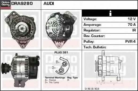 DELCO REMY DRA9280 Генератор для AUDI 90 (Ауди 90) DELCO REMY DRA9280 Генератор для AUDI 90 (Ауди 90)