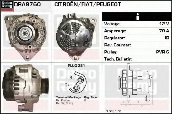 DELCO REMY DRA9760 Генератор для FIAT SCUDO NATO (Фиат Сcудо нато) DELCO REMY DRA9760 Генератор для FIAT SCUDO NATO (Фиат Сcудо нато)