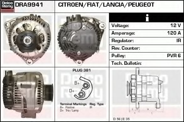 DELCO REMY DRA9941 Генератор для FIAT SCUDO NATO (Фиат Сcудо нато) DELCO REMY DRA9941 Генератор для FIAT SCUDO NATO (Фиат Сcудо нато)