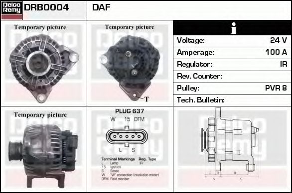 DELCO REMY DRB0004 Генератор для DAF CF 65 (Даф Cф 65) DELCO REMY DRB0004 Генератор для DAF CF 65 (Даф Cф 65)