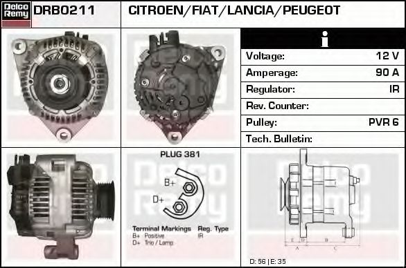 DELCO REMY DRB0211 Генератор для FIAT SCUDO NATO (Фиат Сcудо нато) DELCO REMY DRB0211 Генератор для FIAT SCUDO NATO (Фиат Сcудо нато)