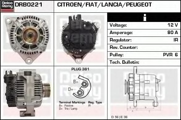 DELCO REMY DRB0221 Генератор для CITROËN XSARA (CитроËн Ксара) DELCO REMY DRB0221 Генератор для CITROËN XSARA (CитроËн Ксара)