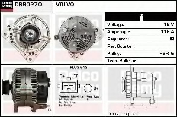 DELCO REMY DRB0270 Генератор для VOLVO (Вольво) DELCO REMY DRB0270 Генератор для VOLVO (Вольво)