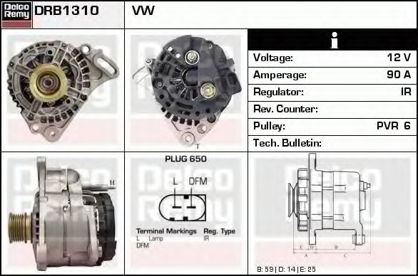 DELCO REMY DRB1310 Генератор для VOLKSWAGEN LUPO (Фольксваген Лупо) DELCO REMY DRB1310 Генератор для VOLKSWAGEN LUPO (Фольксваген Лупо)