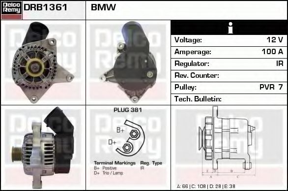 DELCO REMY DRB1361 Генератор для BMW 7 (Бмв 7) DELCO REMY DRB1361 Генератор для BMW 7 (Бмв 7)