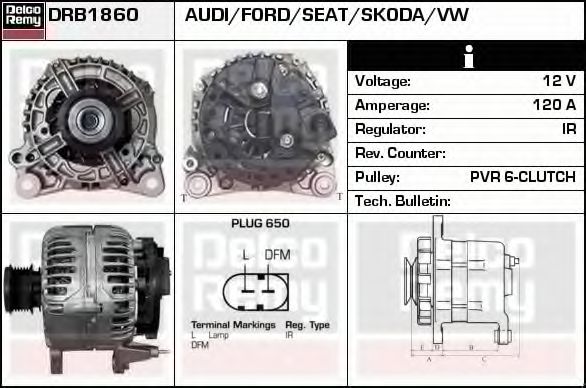 DELCO REMY DRB1860 Генератор для SEAT ALHAMBRA (Сеат Альхамбра) DELCO REMY DRB1860 Генератор для SEAT ALHAMBRA (Сеат Альхамбра)