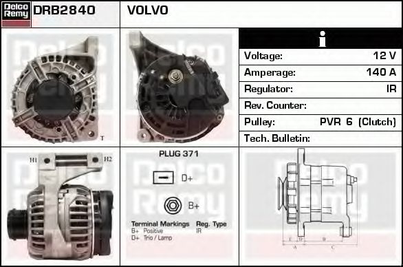 DELCO REMY DRB2840 Генератор для VOLVO S60 I (Вольво S60 1) DELCO REMY DRB2840 Генератор для VOLVO S60 I (Вольво S60 1)