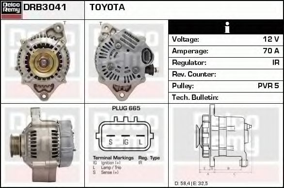 DELCO REMY DRB3041 Генератор для TOYOTA PICNIC (Тойота/тоета Пикник) DELCO REMY DRB3041 Генератор для TOYOTA PICNIC (Тойота/тоета Пикник)
