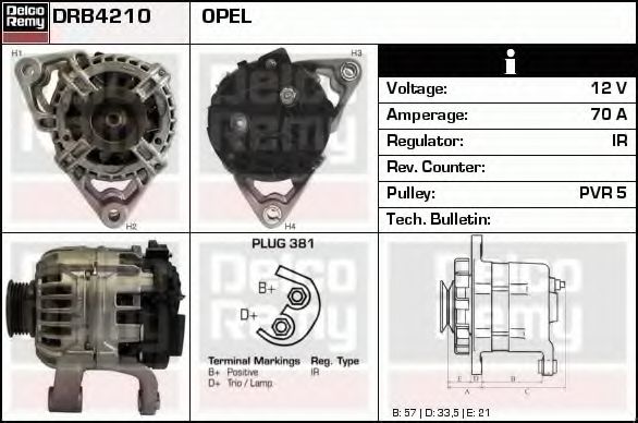 DELCO REMY DRB4210 Генератор для OPEL ASTRA H GTC (Опель Астра н гтс) DELCO REMY DRB4210 Генератор для OPEL ASTRA H GTC (Опель Астра н гтс)