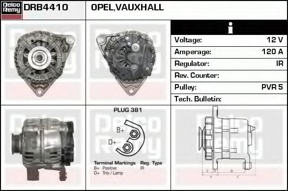 DELCO REMY DRB4410 Генератор для OPEL ASTRA H GTC (Опель Астра н гтс) DELCO REMY DRB4410 Генератор для OPEL ASTRA H GTC (Опель Астра н гтс)