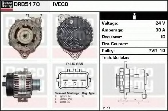 DELCO REMY DRB5170 Генератор для IVECO (Ивеко) DELCO REMY DRB5170 Генератор для IVECO (Ивеко)