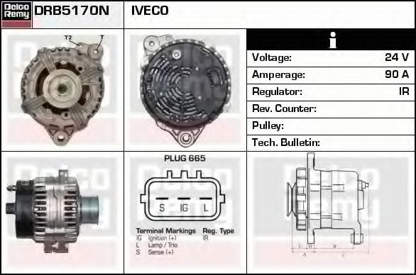 DELCO REMY DRB5170N Генератор для IVECO (Ивеко) DELCO REMY DRB5170N Генератор для IVECO (Ивеко)