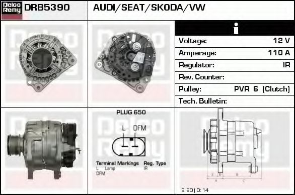 DELCO REMY DRB5390 Генератор для VOLKSWAGEN JETTA IV (Фольксваген Джетта 4) DELCO REMY DRB5390 Генератор для VOLKSWAGEN JETTA IV (Фольксваген Джетта 4)