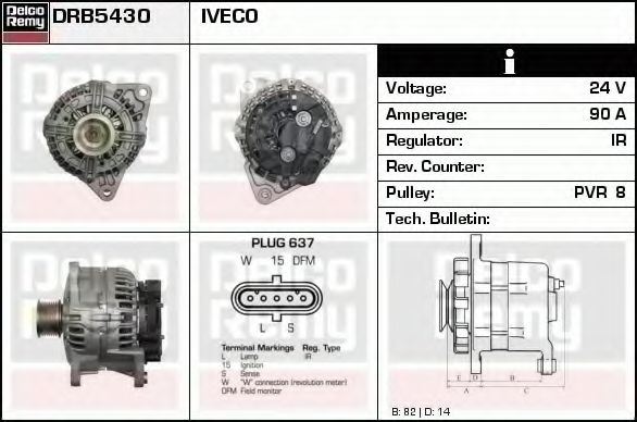 DELCO REMY DRB5430 Генератор для IVECO (Ивеко) DELCO REMY DRB5430 Генератор для IVECO (Ивеко)