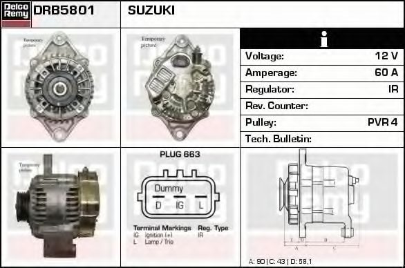 DELCO REMY DRB5801 Генератор для SUZUKI GRAND VITARA XL-7 I (Сузуки Гранд витара xл-7 и) DELCO REMY DRB5801 Генератор для SUZUKI GRAND VITARA XL-7 I (Сузуки Гранд витара xл-7 и)