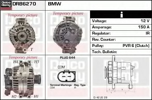 DELCO REMY DRB6270 Генератор для BMW 1 (Бмв 1) DELCO REMY DRB6270 Генератор для BMW 1 (Бмв 1)