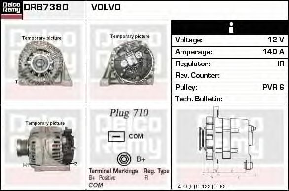 DELCO REMY DRB7380 Генератор для VOLVO S60 I (Вольво S60 1) DELCO REMY DRB7380 Генератор для VOLVO S60 I (Вольво S60 1)