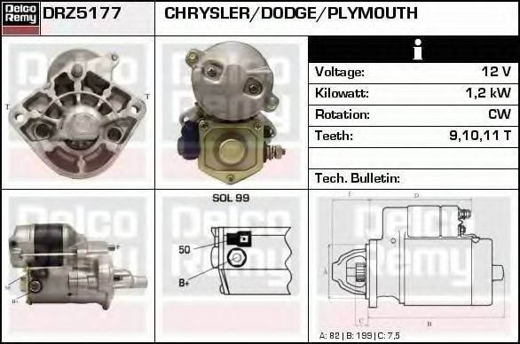 DELCO REMY DRZ5177 Стартер для DODGE CARAVAN (Додж Караван) DELCO REMY DRZ5177 Стартер для DODGE CARAVAN (Додж Караван)