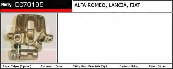 DELCO REMY DC70195 Тормозной суппорт для ALFA ROMEO 164 (Альфа ромео 164) DELCO REMY DC70195 Тормозной суппорт для ALFA ROMEO 164 (Альфа ромео 164)