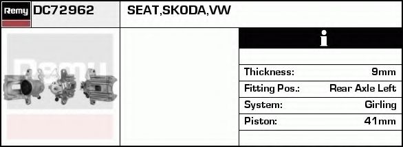 DELCO REMY DC72962 Тормозной суппорт для SEAT TOLEDO (Сеат Толэдо) DELCO REMY DC72962 Тормозной суппорт для SEAT TOLEDO (Сеат Толэдо)