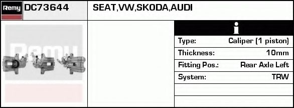 DELCO REMY DC73644 Тормозной суппорт для VOLKSWAGEN JETTA IV (Фольксваген Джетта 4) DELCO REMY DC73644 Тормозной суппорт для VOLKSWAGEN JETTA IV (Фольксваген Джетта 4)