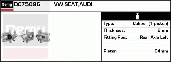 DELCO REMY DC75096 Тормозной суппорт для VOLKSWAGEN LUPO (Фольксваген Лупо) DELCO REMY DC75096 Тормозной суппорт для VOLKSWAGEN LUPO (Фольксваген Лупо)