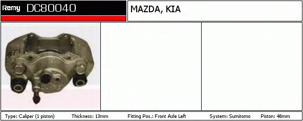 DELCO REMY DC80040 Тормозной суппорт для KIA PRIDE (Киа Придэ) DELCO REMY DC80040 Тормозной суппорт для KIA PRIDE (Киа Придэ)