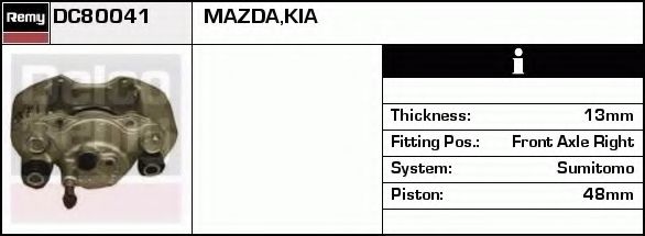 DELCO REMY DC80041 Тормозной суппорт для KIA PRIDE (Киа Придэ) DELCO REMY DC80041 Тормозной суппорт для KIA PRIDE (Киа Придэ)